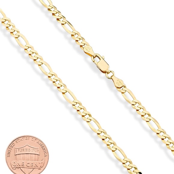 New Gold over 925 Sterling Silver Figaro Necklace - Picture 4 of 5